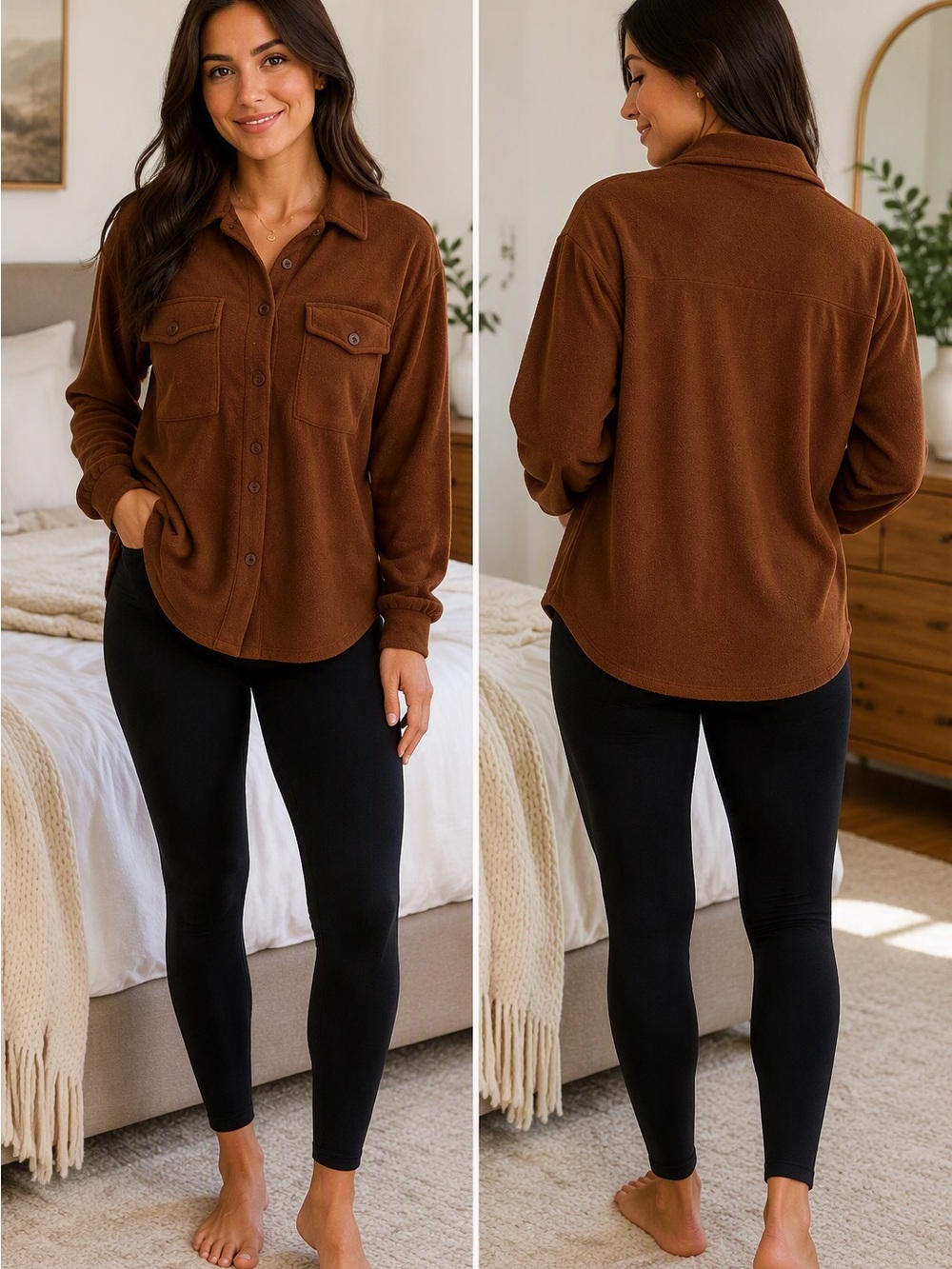 Hyyve Brown Teddy Fleece Shacket Size Small Button Front Overshirt